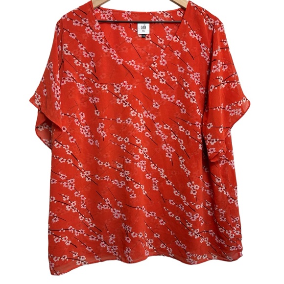 Cabi Split Flutter Sleeve Chiffon Cherry Blossom Blouse Size XXL - Picture 2 of 12